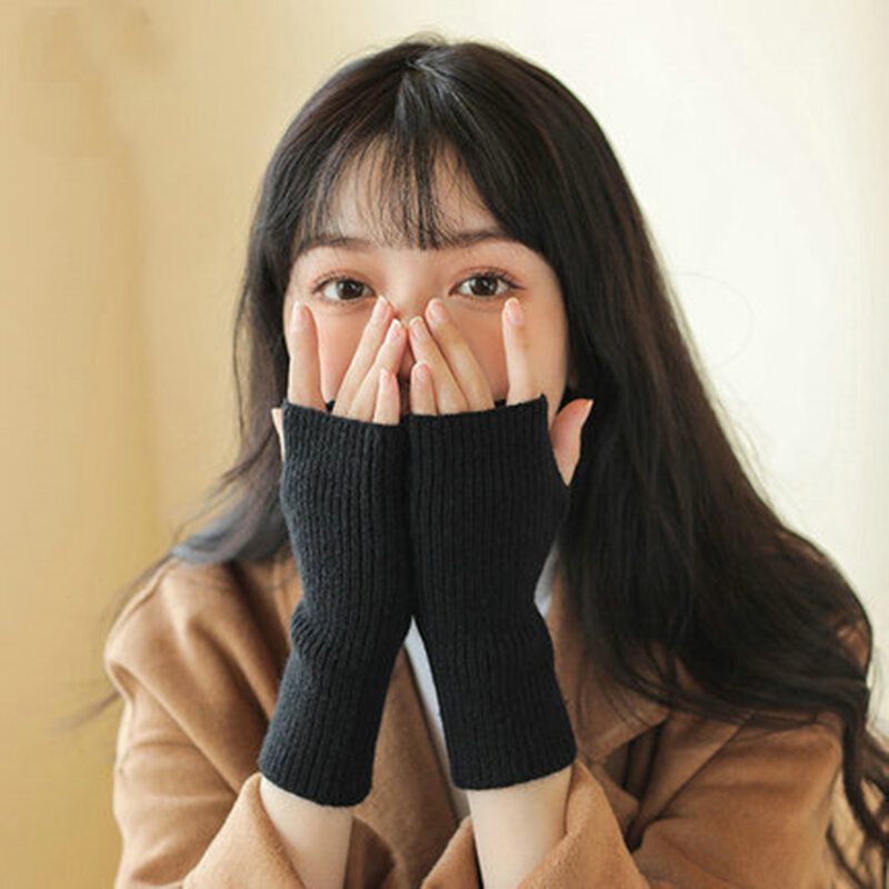 Y2k scaldamuscoli da donna Japanese Harajuku maniche in tinta unita guanti senza dita lavorati a maglia guanti da polso per ragazze Anime