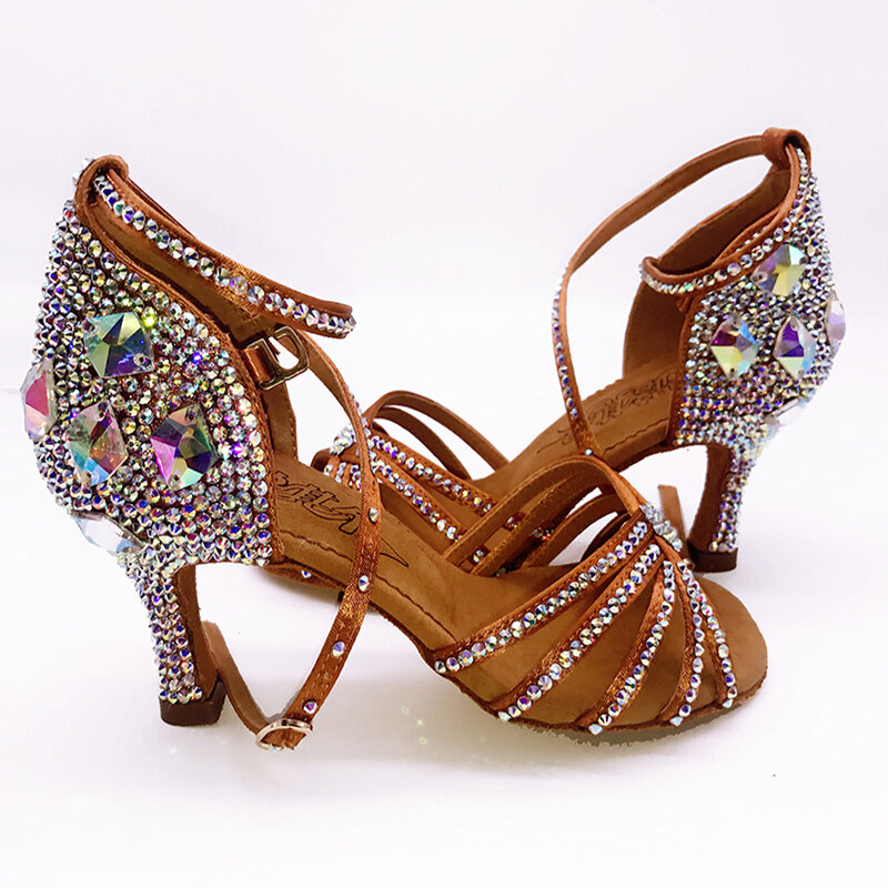 Zapatos de baile latino con diamantes de imitación, zapatillas de baile latino BD 311 para niñas, fondo suave, zapatos de salón con diamantes de SALSA para adultos