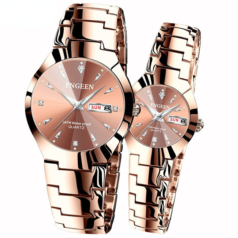 Watch Sets For Her And Him Diamond Business Stainless Steel Male Female Wristwatches Couple Gifts For Lovers Relogio Masculino