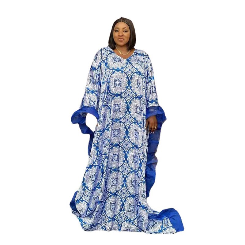 Robe longue africaine en Polyester, col rond, manches chauve-souris, imprimé, Dashiki