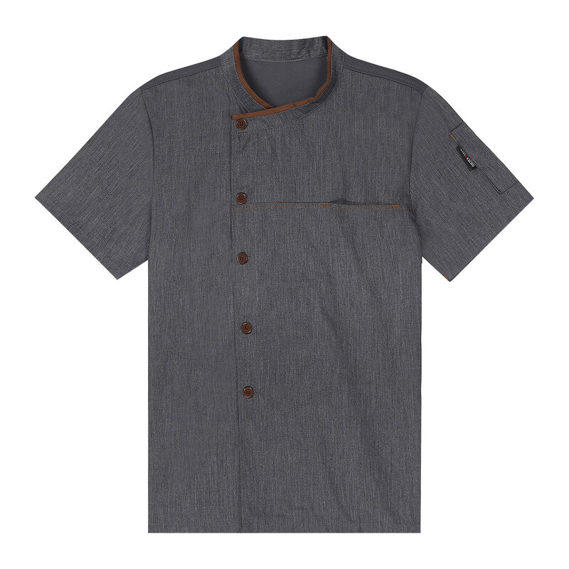 Mens Chef Shirt Work Uniform Short Sleeve Chef Jacket Cross-Over Collar Button Tops Restaurant Hotel Kitchen Cafe Cooking Tops