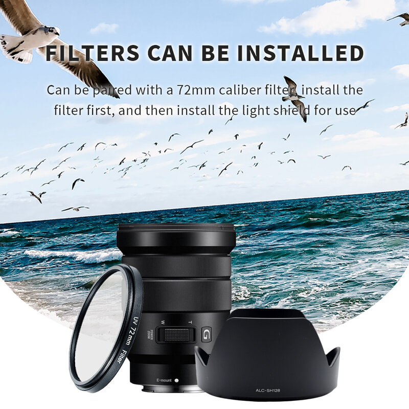 Câmera de lente mirrorless reversível, Hood Mount, adequado para Sony 18-105 F4G, ALC-SH128