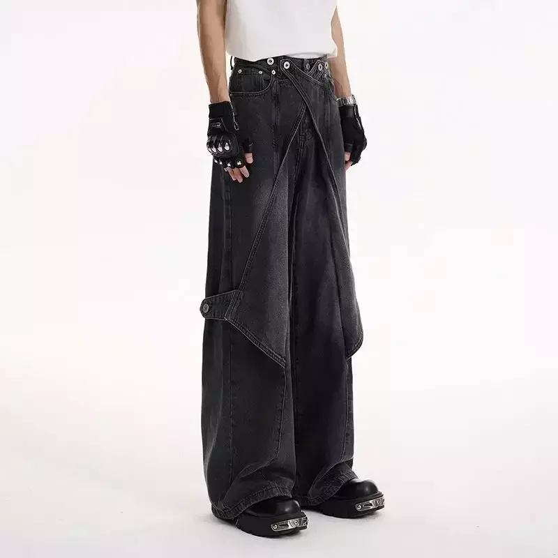 Jeans micro svasati in denim lavato di nicchia retrò con design patchwork da uomo e da donna, pantaloni larghi e personalizzati a gamba larga di tendenza