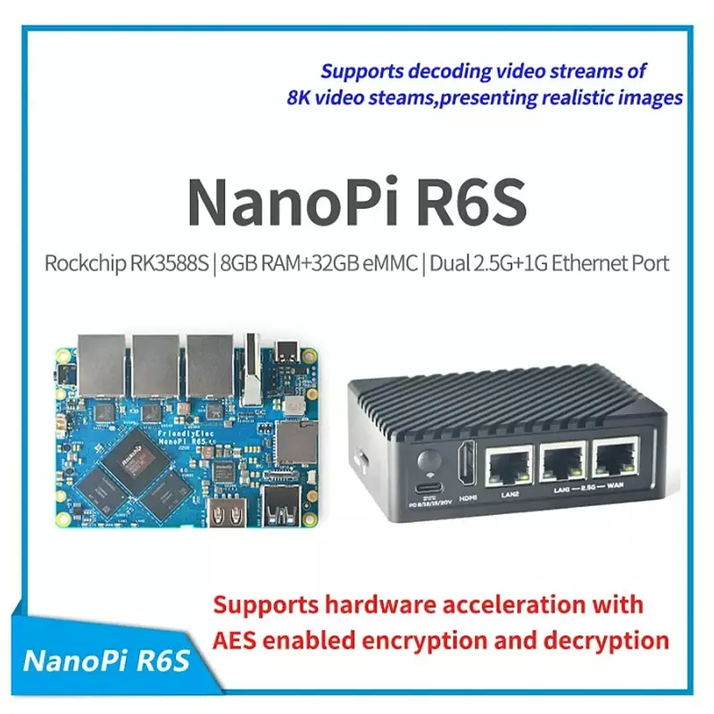 NanoPi R6S 라우터 RK3588S Cortex-A76, 8GB DDR4 32GB eMMC 2.5G eth 우분투 데비안, FriendlyWrt, 안드로이드 GPU VPU