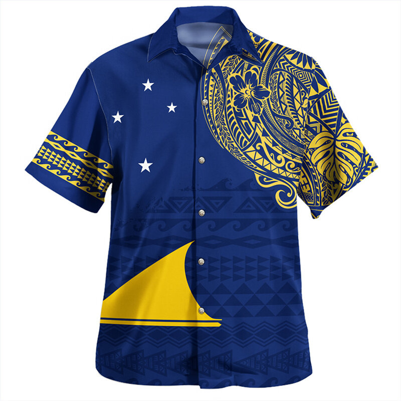 Camisas masculinas com estampa Tokelau, Blusas gráficas legais, Nova Zelândia, Harajuku, 3D, Brasão, Verão