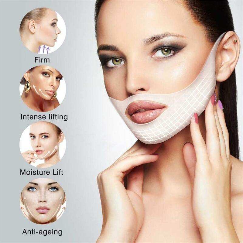 Masque Amincissant pour le Visage et le Cou, V Lifting, Patch 4D pour Resserrer les Oreilles, Accessoire de Massage Réducteur de Double Menton
