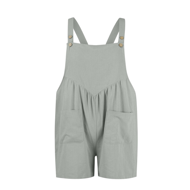 2024 Summer Women's Jumpsuit Overalls Short Loose Sleeveless Adjustable Strap Overall Solid Casual Daily Romper With Pockets