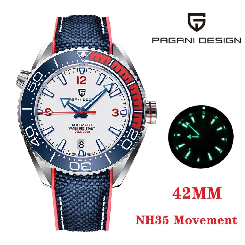 PAGANI DESIGN-Relógio de pulso mecânico masculino, relógio automático clássico de luxo, vidro safira, aço inoxidável, 100m relógios impermeáveis