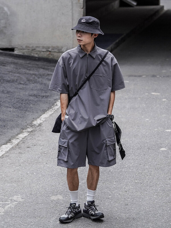 Solid Cargo Shorts Men Pockets Summer High Street Casual Japanese Style Oversize Comfortable All-match Dance Party Chic Fashion