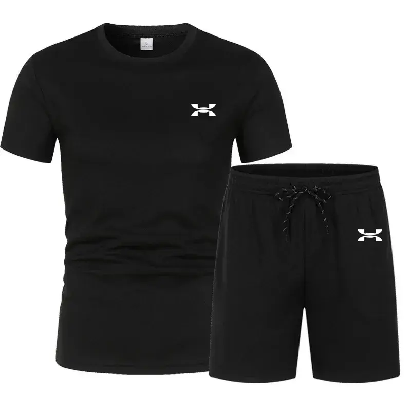 メンズ半袖Tシャツとショーツ,速乾性スポーツスーツ,フィットネススーツ,サマーパンツ,2セット,2022