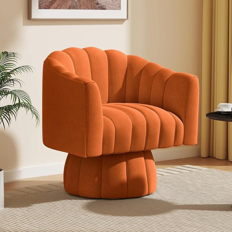 Chaise de salon résistante à 360, chaises de café du milieu du siècle, câlin, baril d'accent, chambre à coucher, bureau, orange, 73