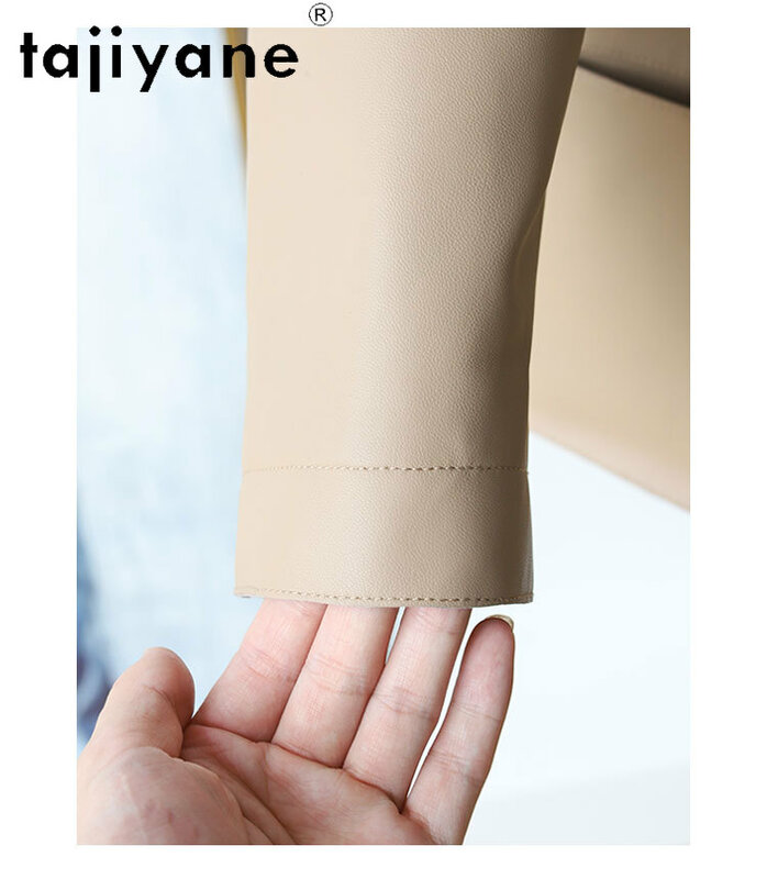 Tajiyane 2024 nowa moda wiosna i jesień prawdziwa skórzana kurtka dla kobiet szykowna z okrągłym dekoltem 100% płaszcz z prawdziwej skóry owczej luźna odzież