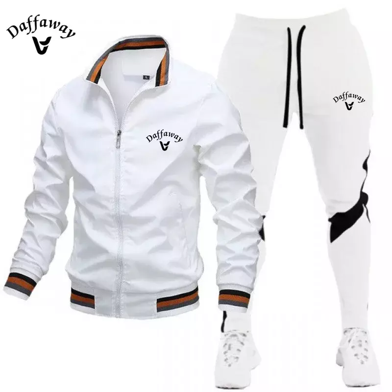 Conjunto de jaqueta de beisebol Daffaway masculina, gola gola alta, casual, calça emendada, primavera e outono, 2022