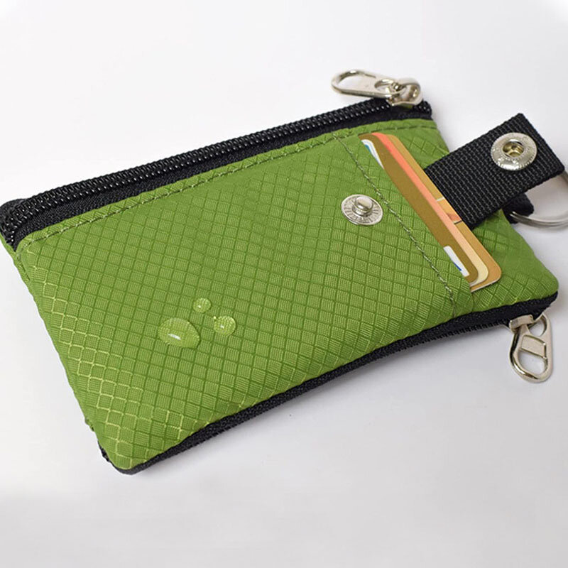 Gebwolf กระเป๋าสตางค์ขนาดเล็กป้องกัน RFID พร้อมหน้าต่างไอดีกันน้ำมีซิปกระเป๋าพร้อมพวงกุญแจเชือกสำหรับบัตร dompet koin เงินสด