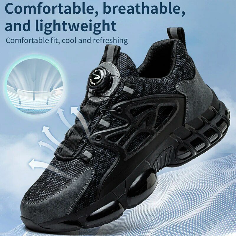 Zapatos de seguridad con cojín de aire de calidad para hombre, zapatos de trabajo con hebilla rotativa, zapatillas indestructibles, botas de seguridad a prueba de perforaciones, botas protectoras