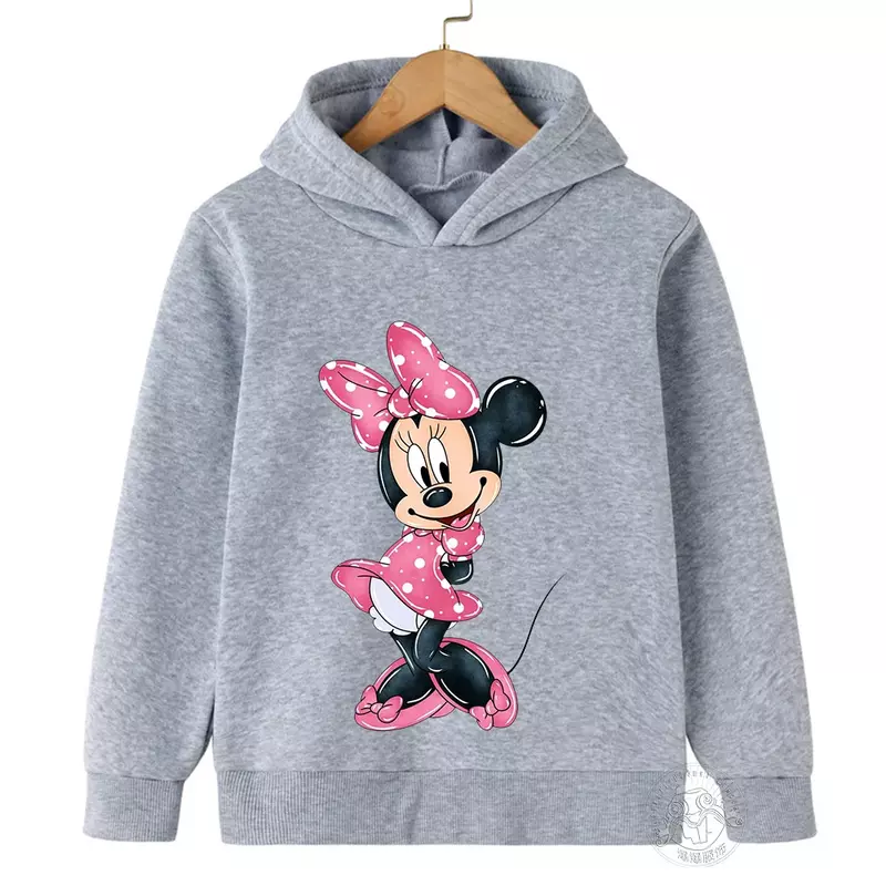 Hoodie anak-anak motif kartun Disney Minnie, pakaian Tracksuit grafiti anak laki-laki perempuan 2024