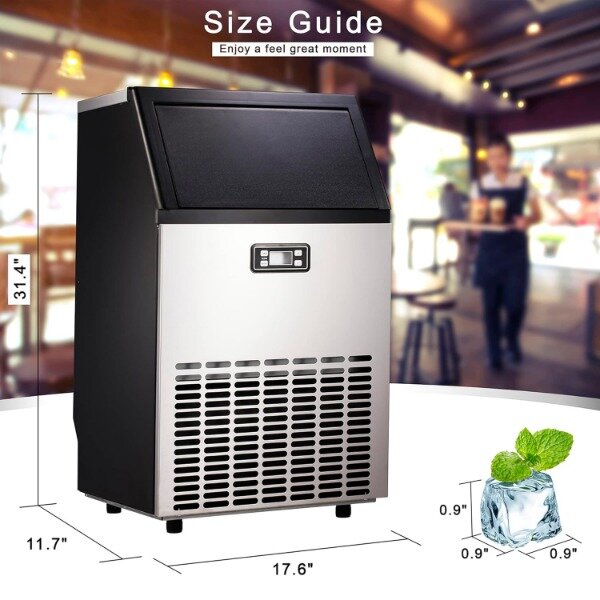 Máquina de hielo eléctrica comercial, máquina de hielo de acero inoxidable con capacidad de 48 libras, Ideal para restaurante, 100Lbs/día