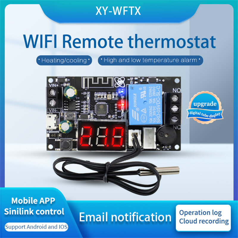 Termostato remoto WIFI de alta precisión, módulo controlador de temperatura, aplicación de refrigeración y calefacción, XY-WFT1 de recolección de temperatura, WFTX