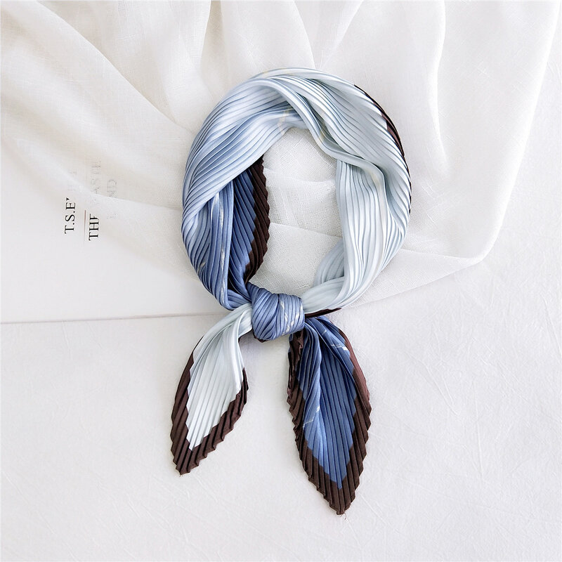 Edle schicke Mode Farbe passend plissierten quadratischen Seiden schal für Frauen Frühling Damen Schals Kopftuch Mädchen Hals abdeckung Tasche Band