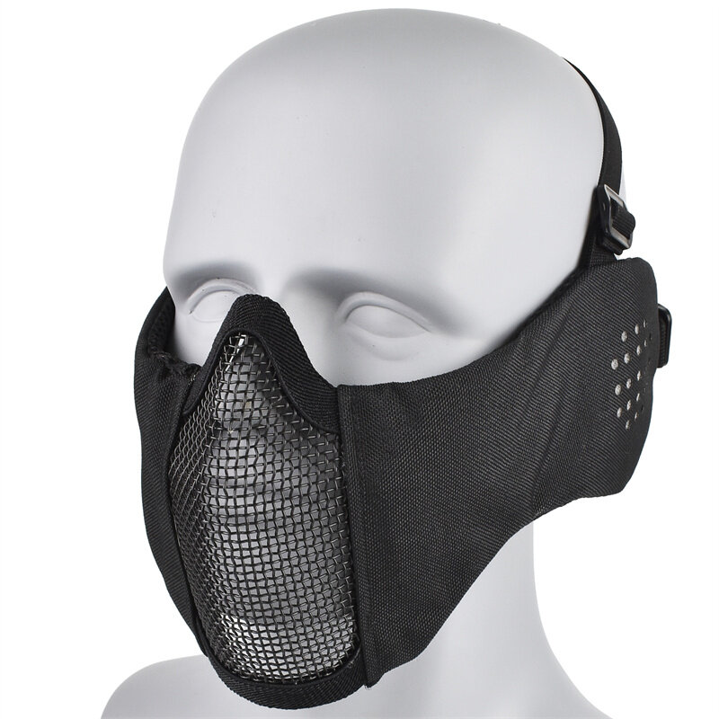 Zlangsports masker Airsoft taktis, masker pelindung Airsoft setengah wajah, perlindungan telinga jaring logam lipat, masker pelindung permainan perang CS dapat disesuaikan