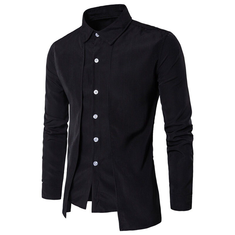 Camisa informal de doble solapa para hombre, camisa con botones, cuello de solapa, manga larga, vestido de negocios, blusa, Tops de primavera y otoño
