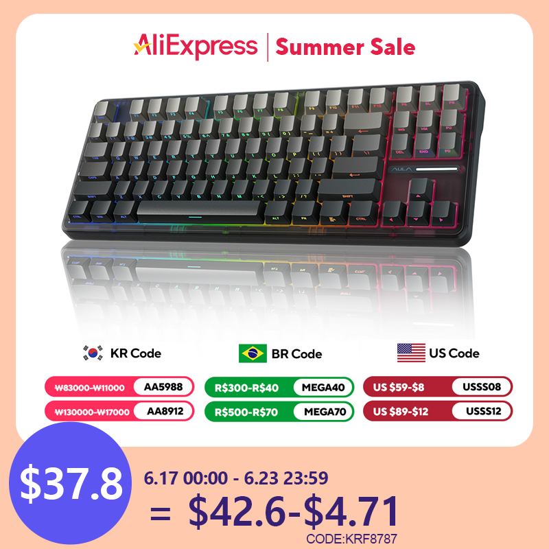 AULA F87 Keyboard mekanis, 3 Mode 2.4G/USB/Bluetooth Tri Mode nirkabel Keyboard Gaming 87 kunci Hotswap RGB Gasket Keyboard