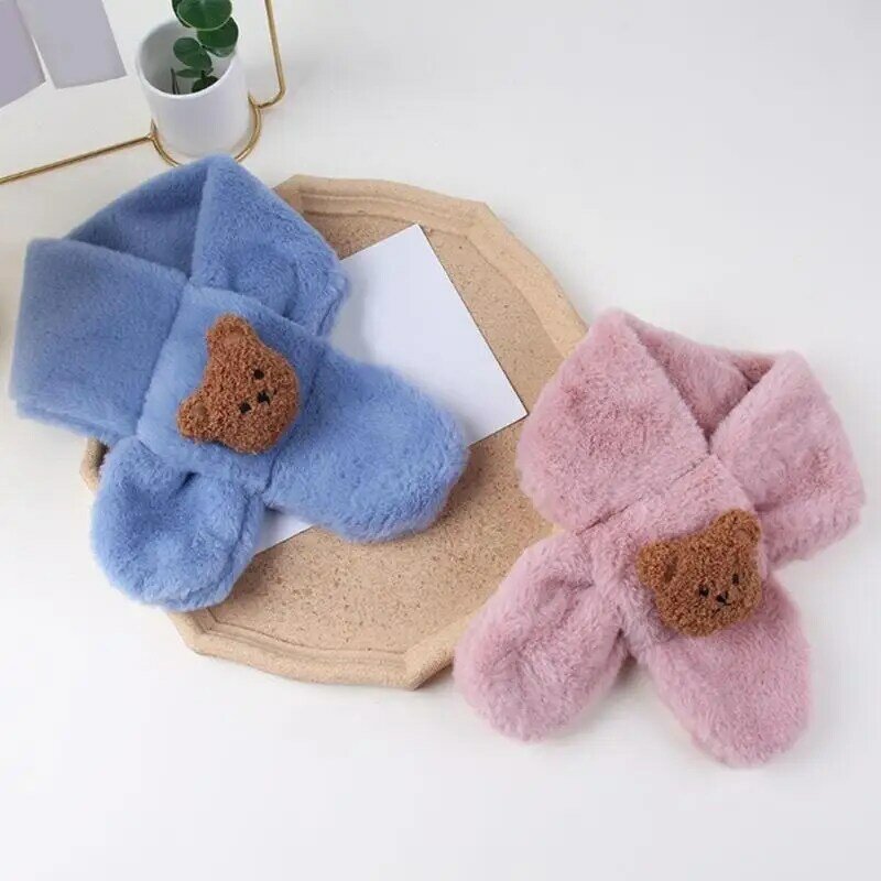 Thicked Baby Scarf Cartoon Bear Neck Scarf Solid Color Children's Long Muffler with Lovely Pattern for Winter Fashion