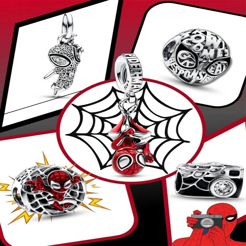 Disney 925 Sterling Silver Diy Fine Charm Fits Original Pendant Spider Man Bracelet Movie Anime Character Spider Man Charm Beads