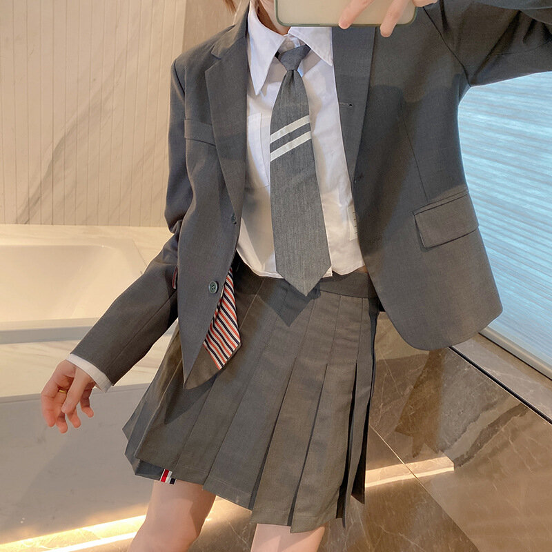 Conjunto profesional de algodón de estilo coreano para mujer, traje pequeño corto ajustado de alta calidad, abrigo informal, color gris, novedad de otoño, 2023