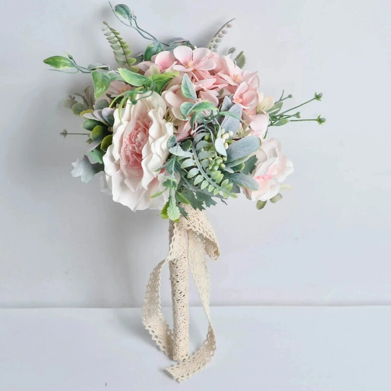 花嫁介添人用の人工ウェディングブーケ,花の保持,結婚式のアクセサリー,ダブルリングの装飾