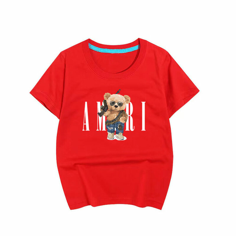 Детская Хлопковая футболка с коротким рукавом, с принтом медведя