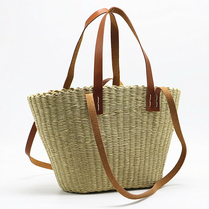 Большие плетеные сумки на плечо для женщин, летняя трендовая пляжная сумка-тоут с кисточками в винтажном стиле, брендовая сумка с ручками, 2023