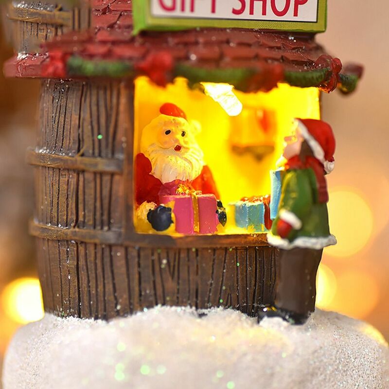 Decoraciones navideñas de casas de resina, adornos de luces LED nocturnas, regalos de Navidad para niños, adorno de micropaisaje
