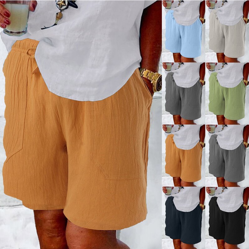 Pantalones cortos de verano para mujer, pantalón de chándal holgado con Bolsillos y cordón, pierna ancha recta hasta la rodilla, culturismo