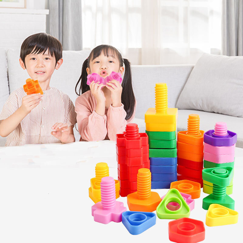 Zestaw 5 śrub, klocki, plastikowa wkładka, kształt nakrętki, zabawki edukacyjne dla dzieci, Montessori, modele w skali