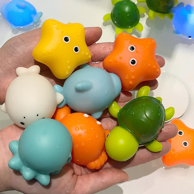 Brinquedos de banho de animais bonitos do bebê brinquedos de água de natação brinquedos de banho macios com água figuras de animais de pesca net para crianças engraçado presente