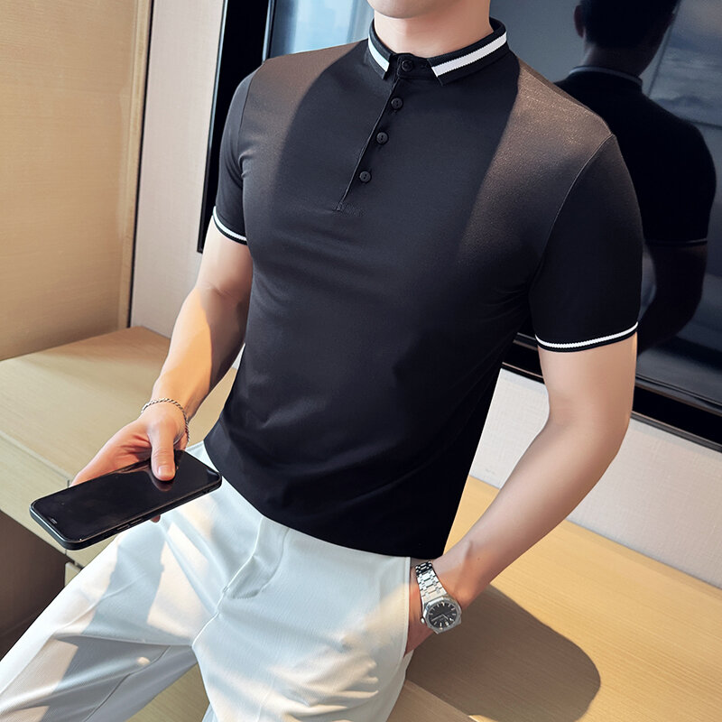Polo elastica in stile britannico per uomo t-Shirt Casual estive manica corta POLO Slim Fit top Business Social POLO M-4XL