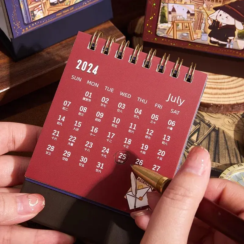 Mini Calendario de escritorio de conejo mágico, lindo, Kawaii, Accesorios de escritorio, decoración, suministros de oficina, 2024