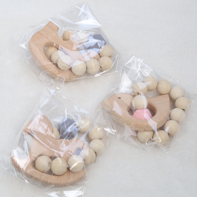 Bracelets de dentition pour bébé, perles en silicone et bois, cadeau de sécurité