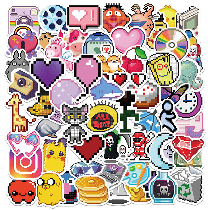 10/30/64Pcs Leuke Cartoon Roze Pixel Stickers Voor Telefoon Bagage Laptop Gitaar Fiets Skateboard Waterdicht Sticker kid Speelgoed Decal