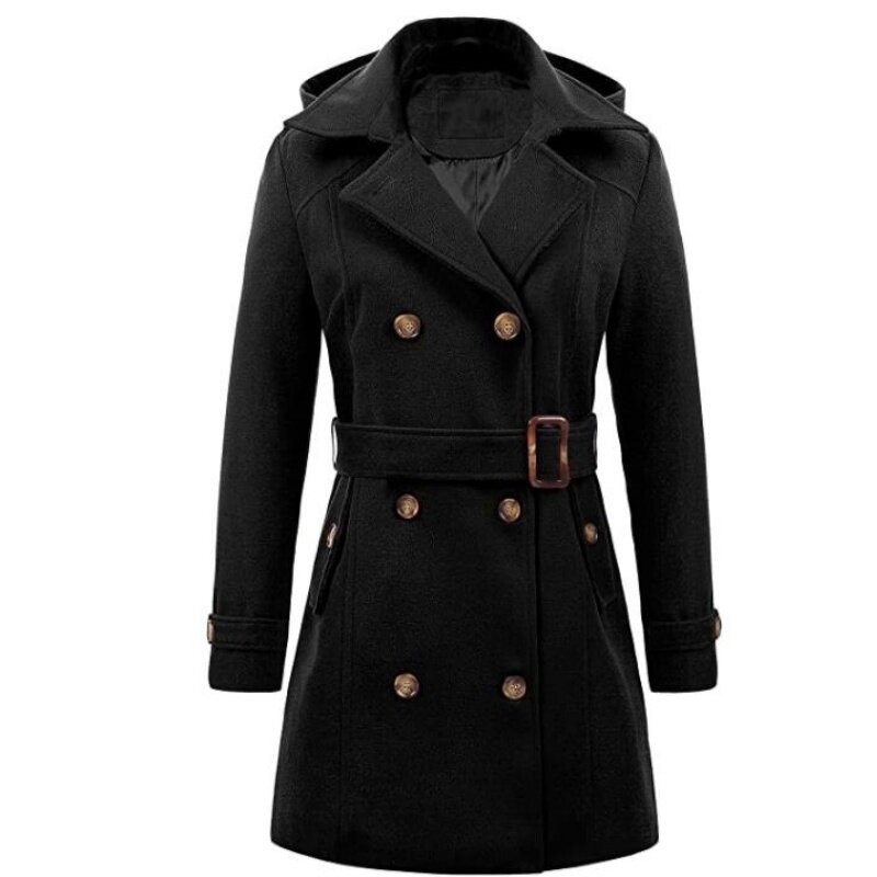 Chaquetas con cinturón para mujer, abrigos informales con capucha y doble botonadura, abrigo térmico de lana, ropa de invierno, 2024