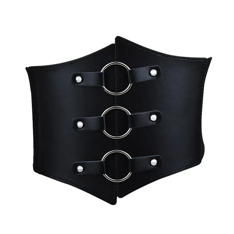 Wide Nylon Corset Belts for Women Black PU Leather Slimming Body Lace Up High Waist Girdle Elastic Belts for Women Waist Trainer