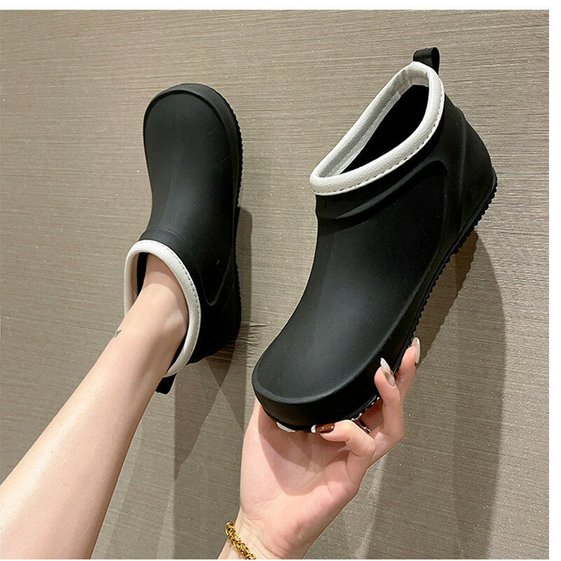 Sepatu Bot Hujan Pergelangan Kaki Sepatu Bot Hujan Rendah Atas Warna Solid Wanita Sepatu Bot Air Dapur Antiselip untuk Kerja Wanita Tahan Air