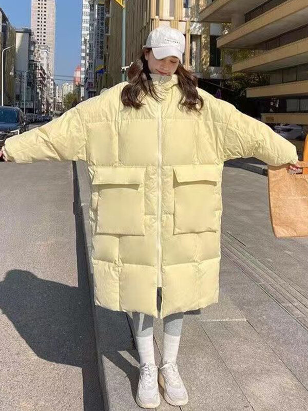 Bawełniane puchowe parki damska kurtka zimowa długa wyściełana damska oversize luźna ciepłe kurtki damska koreańska moda Casaco
