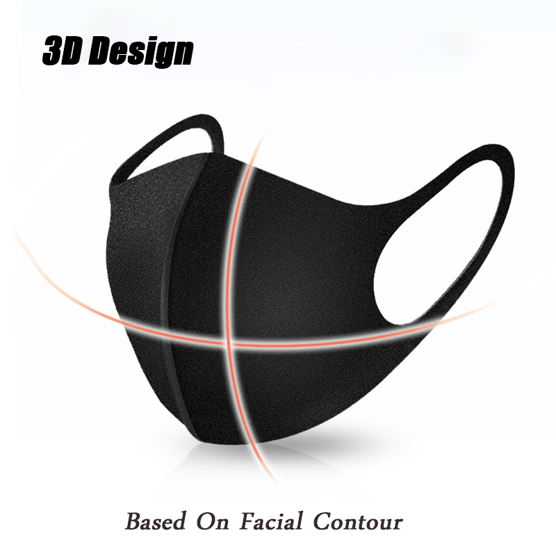 Mascarilla facial de esponja para adultos y niños, máscara respiradora lavable y reutilizable, color negro, 3/6/9/12 Uds.