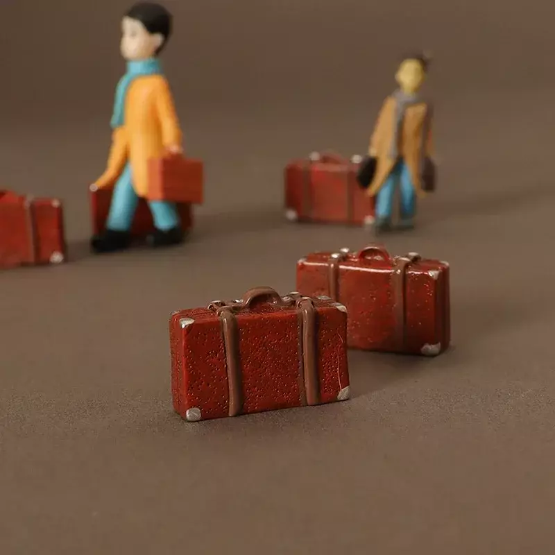 DA04 miniaturowy domek dla lalek skórzany bagażnik walizka Mini Vintage drewniane pudełko lalki akcesoria dekoracja sceny