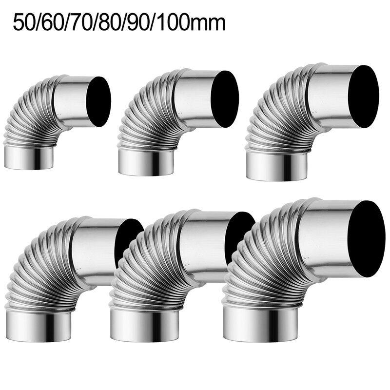 Elbow Chimney Stove Flue Steel Pipe, Rain Cap Pipes Liner for Stove, 50mm, 60mm, 70mm, 80mm, 90mm, 100mm