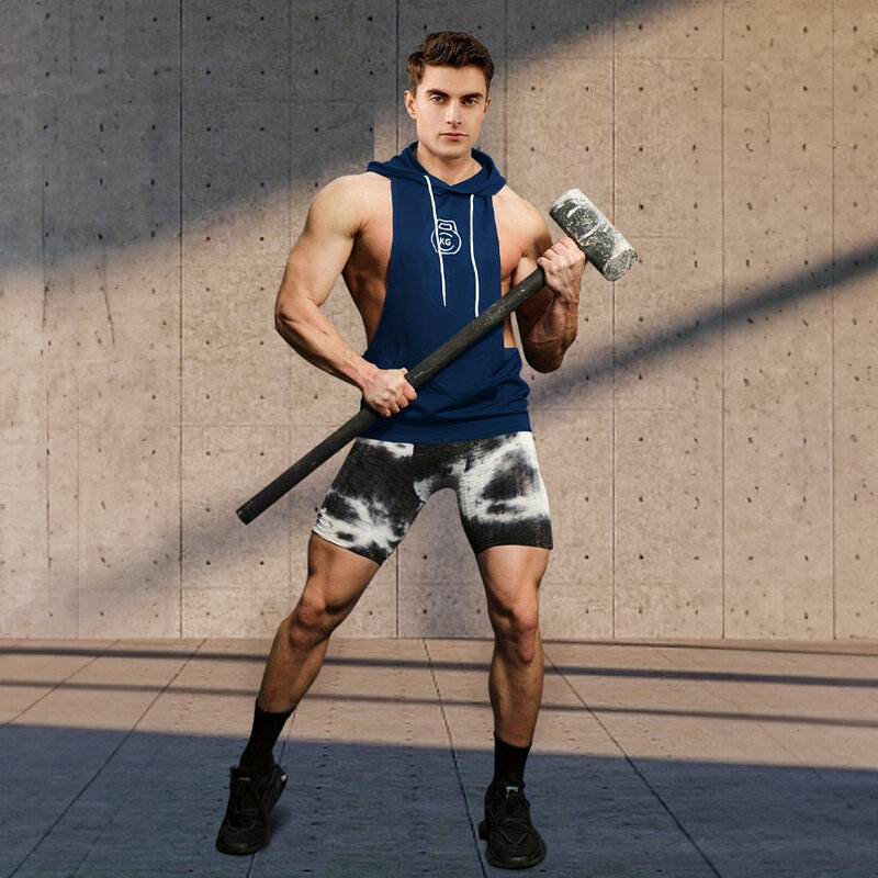 Męski odzież Fitness sportowy bez rękawów bluza z kapturem podkoszulek sprzęt do ćwiczeń dolna koszula luźny krój bezrękawnik do kulturystyki