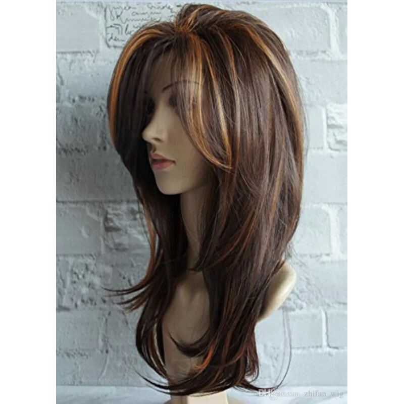 Z & F blond Mix brązowy kolor kręcone natura wyglądają puszyste Bule peruki średniej długości peruki Z prostymi włosami dla kobiet
