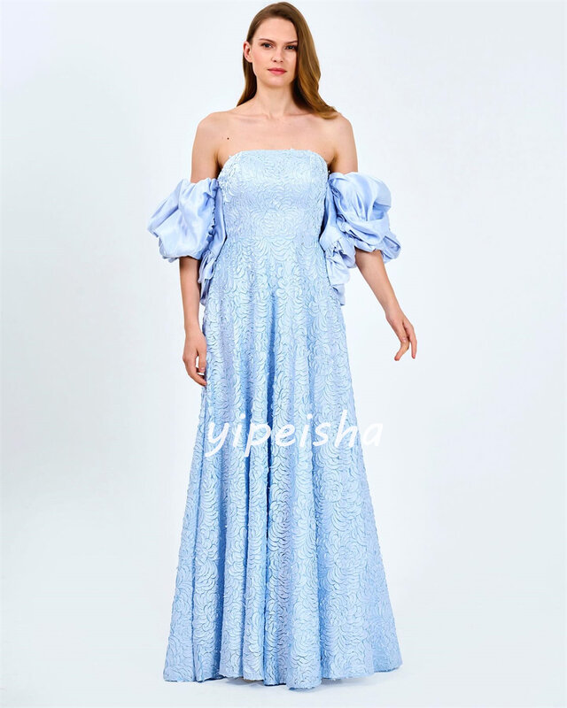 Evening Prom Dress Saudi Arabia Satin Draped Pleat Ruched Evening A-line Off-the-shoulder Bespoke Occasion Gown Long Dresses